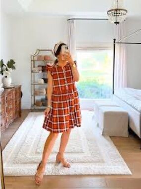 NWT Rust Plaid Button-Front Dress